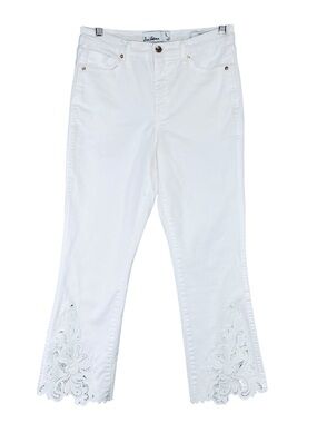 Sam Edelman White Linnie Jeans Cropped Scalloped Lace Hem Hi Rise Womens Size 28